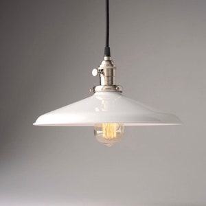 Pendant Light Fixture White 14" Metal Porcelain Enamel Vintage Industrial Light Fixture