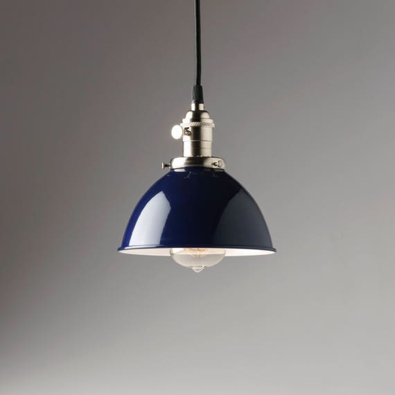Pendant Fixture Blue Vintage Industrial Porcelain Enamel Dome