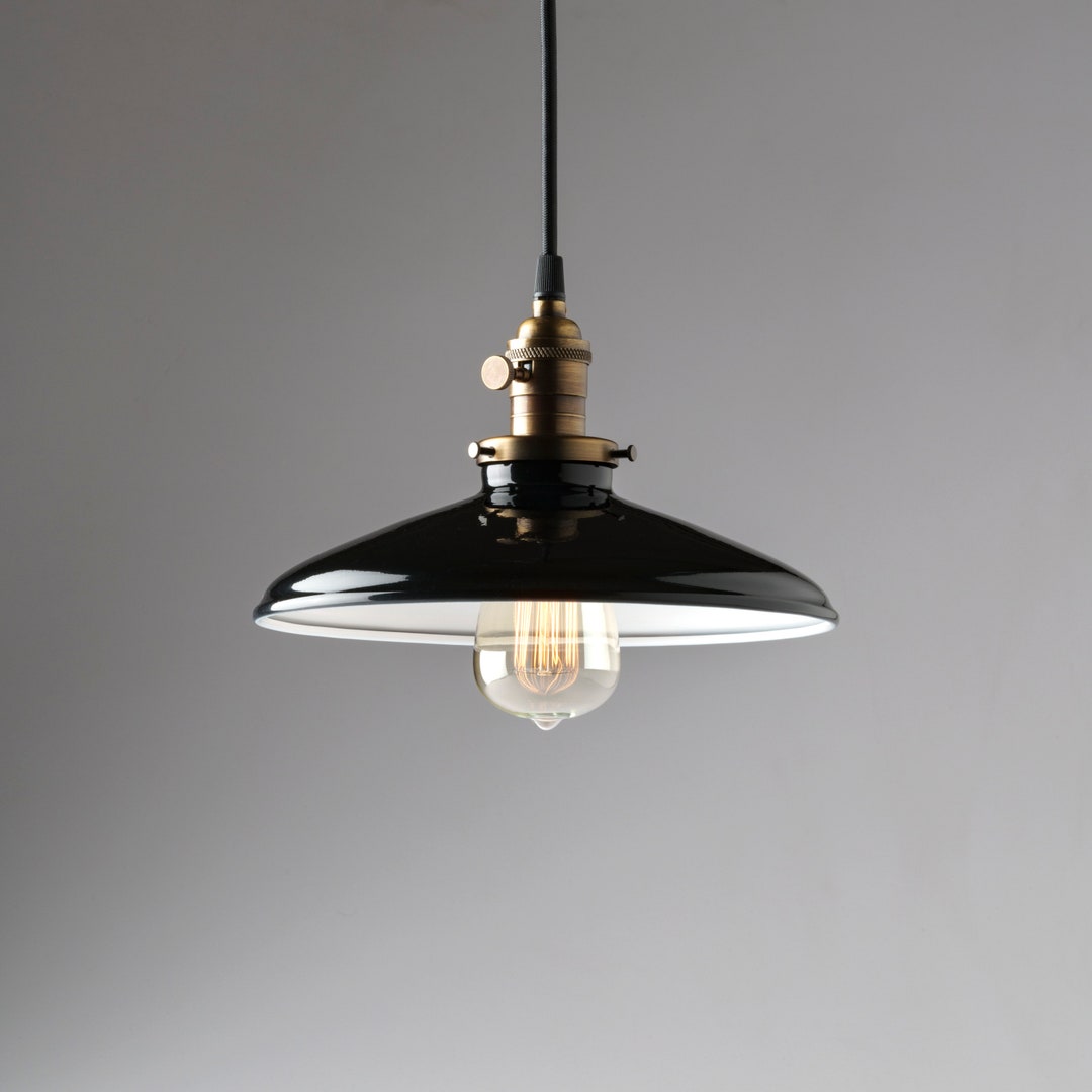 Pendant Light Fixture Black Porcelain Enamel Metal 10 Shade Etsy