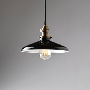 Pendant Light Fixture Black Porcelain Enamel Metal 10"  Shade