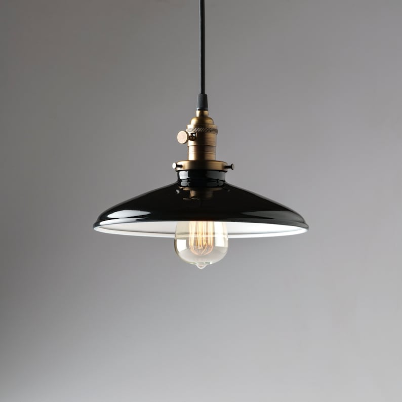 Pendant Light Fixture Black Porcelain Enamel Metal 10 Etsy