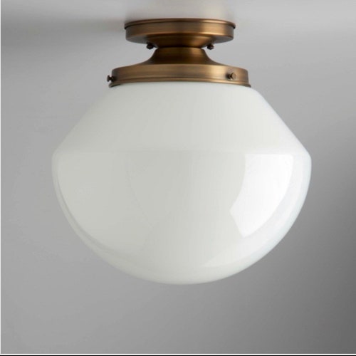 Tapered White Schoolhouse Light Fixture Flush Mount Hand Tapered White Schoolhouse Light Fixture, Schoolhouse Light Fixture Semi Flush Mount