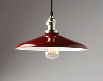 Pendant Light Fixture 12" Red Vintage Industrial Shade