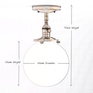 14 Schoolhouse modern flush mount milk glass hand blown Lighting fixture brass lighting image 4