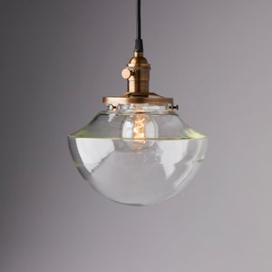 8" Angled Clear Glass Pendant Light Fixture SchoolHouse Pendant **USA handblown glass**