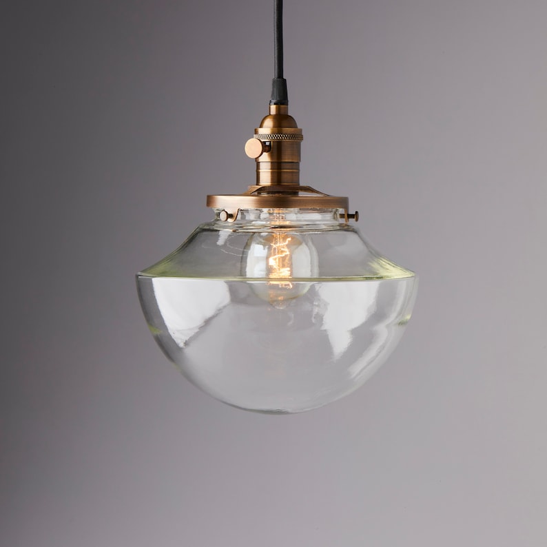 8 Angled Clear Glass Pendant Light Fixture SchoolHouse Pendant USA handblown glass image 1