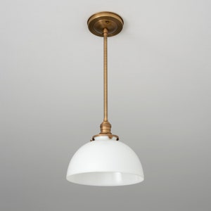 10" Milk Glass Dome -- Down Rod Pendant Light Fixture -- **Handblown Glass - Made in America**