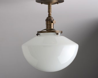 White/Milk Glass Angled Schoolhouse Glass Shade Flush or Semi-Flush Mount Light Fixture