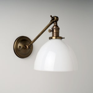 Sconce Lighting with White/Milk Glass Dome Shade Adjustable Arm Fixture