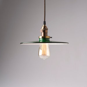 Industrial Pendant Light Fixture with Green Flat Metal Shade