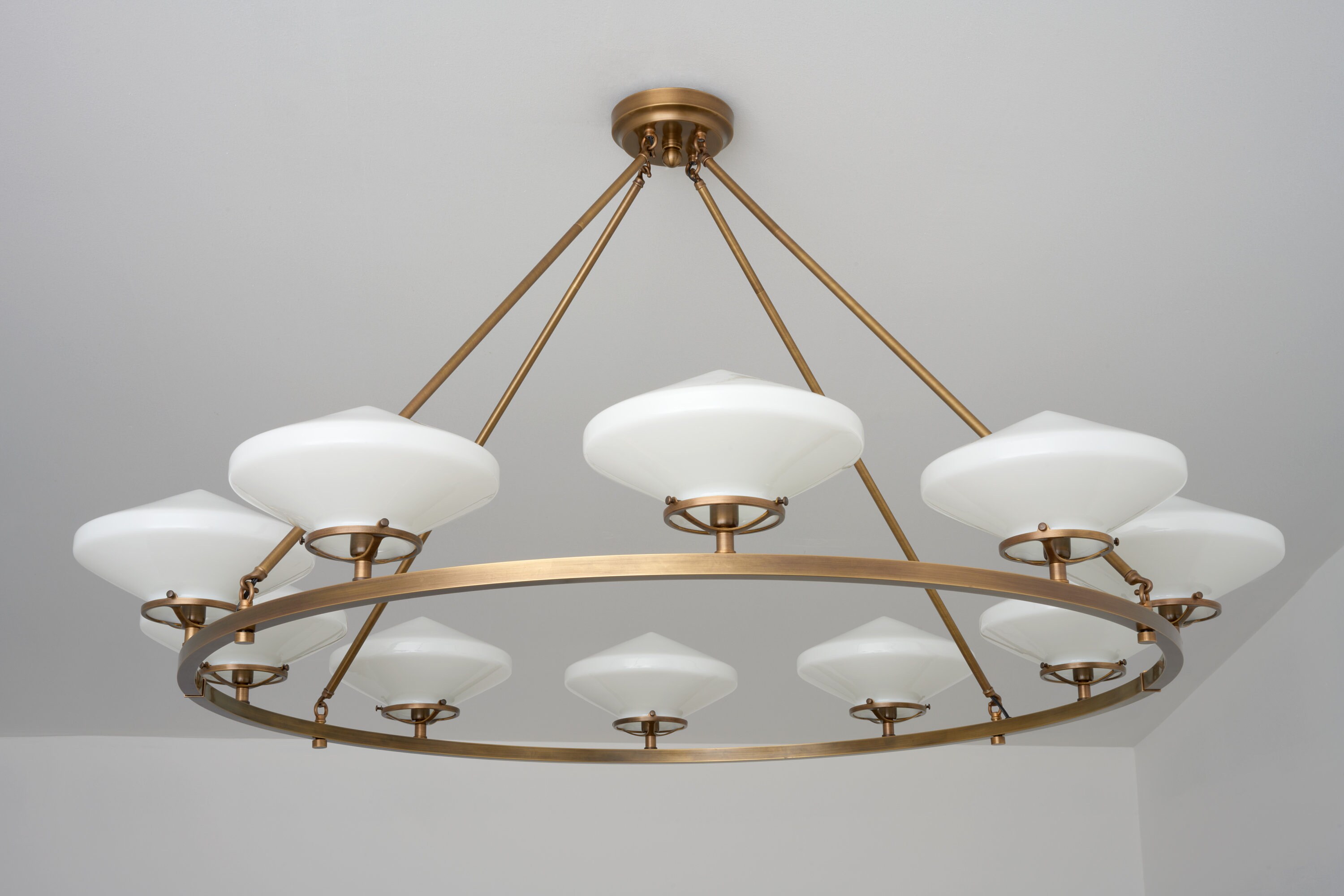 Large Chandelier Brass Lighting Statement Piece Art Deco Shades Mid Century Modern