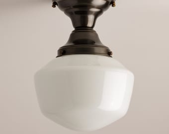 8" Milk Glass Schoolhouse - Hand Blown Made IN USA - Semi Flush Ceiling Light - Bedroom Fixture - Living room Light - Hallway Lighting