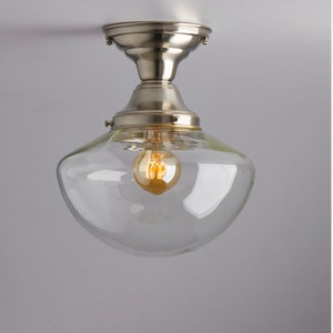 Clear Angled Schoolhouse Glass Hourglass Style Flush Mount Light Fixture