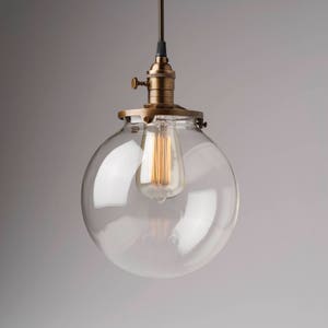Clear Glass Globe Pendant Light Fixture with 8 Shade Hand Blown Glass image 1
