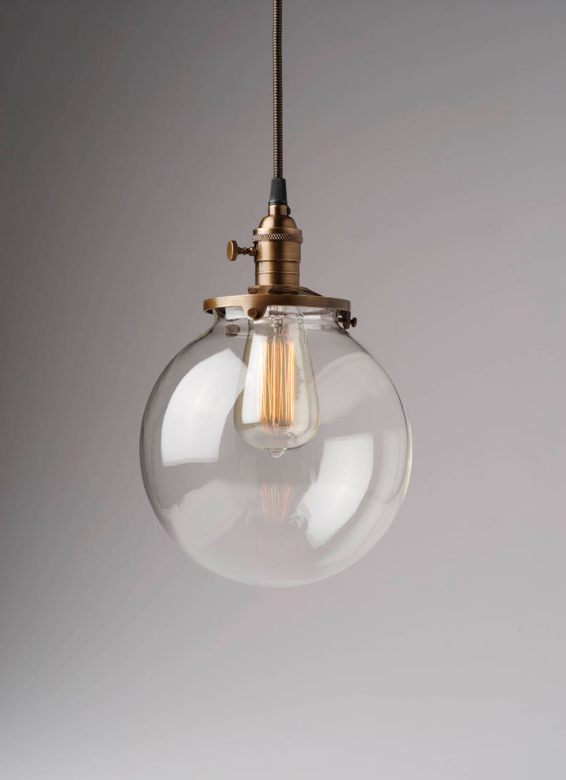 Clear Glass Globe Pendant Light Fixture with 8 Shade Hand Blown Glass image 1