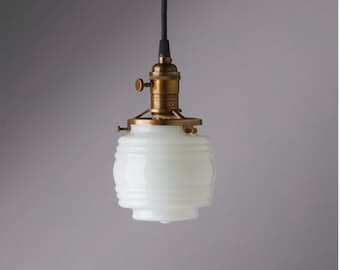 Jelly Jar -  White Glass -  Pendant Light Fixture   ** USA handblown glass **  Milk glass lighting