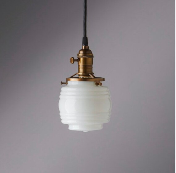 Jelly Jar White Glass Pendant Light Fixture USA Handblown Glass