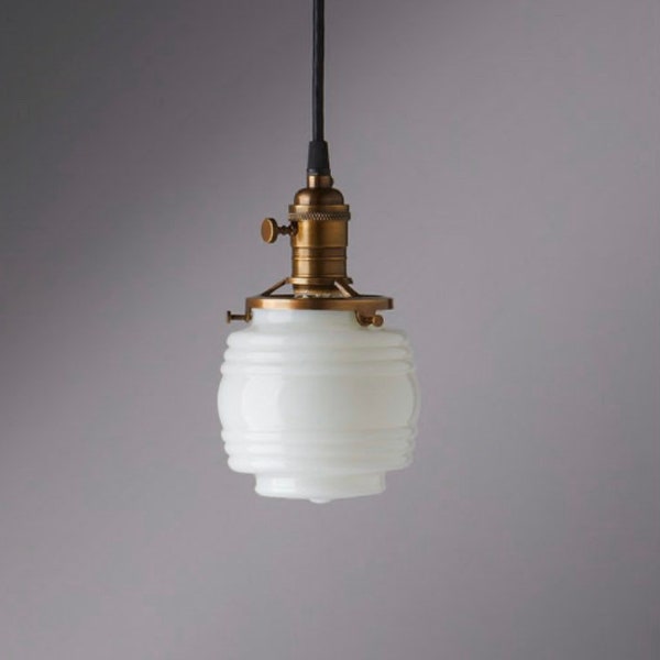 Jelly Jar -  White Glass -  Pendant Light Fixture   ** USA handblown glass **  Milk glass lighting