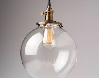 Glass Globe Pendant Light Fixture 10" Hand Blown Glass Globe