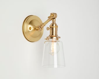 Brass wall sconce - Farmhouse light - Clear glass - Hand blown glass - Adjustable wall lamp