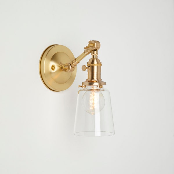 Brass wall sconce - Farmhouse light - Clear glass - Hand blown glass - Adjustable wall lamp