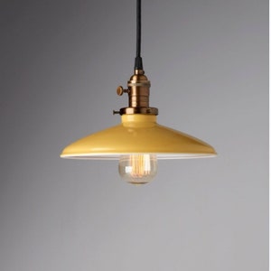 Pendant Fixture Yellow Vintage Industrial Porcelain Enamel Shade