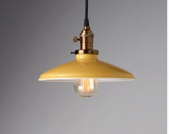 Pendant Fixture Yellow Vintage Industrial Porcelain Enamel Shade