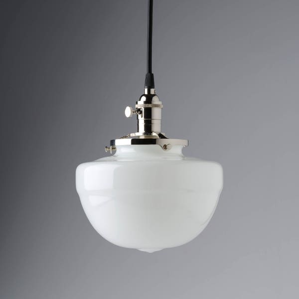 8" White Glass Acorn Shade Pendant Fixture  - USA handblown glass - Lighting - Schoolhouse Lighting