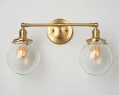Kitchen Light - Bathroom Vanity - Light Fixture Wall Sconce - 6 quot CLEAR handblown glass - MADE in USA
