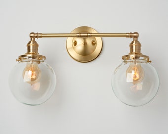 Lampe de cuisine - Vanité de salle de bain - Design Luminaire Mur Sconce - 6 » VERRE TRANSPARENT soufflé à la main - FABRIQUÉ aux USA