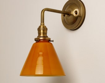 Classic Farmhouse Wall Sconce - 7" Amber Glass Small Cone shade - Kitchen Lighting - Vanity Fixture