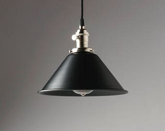 Black Metal Shade Vintage Industrial Pendant Light 8" Hanging Pendant Fixture