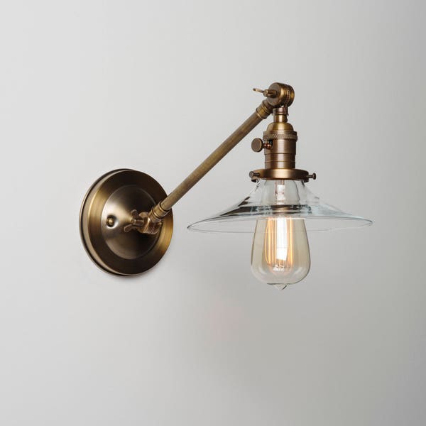 Sconce Lighting with Clear Flat Shade Adjustable Arm Fixture