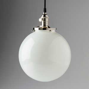 10&quot; White Glass Globe Pendant Light Fixture  ** U.S. made Hand Blown Glass **