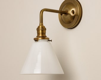 Classic Farmhouse Wall Sconce - 7" White Glass Small Cone shade - Kitchen Lighting - Vanity Fixture