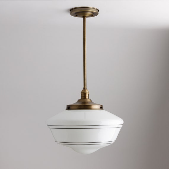 Handpainted Lines 14 White Schoolhouse Striped White Handblown
