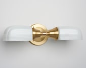 Kitchen Light Bathroom Fixture Wall Sconce with white Art Deco White Glass Shades **handblown glass made in the USA **