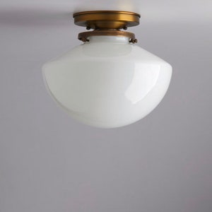 White/Milk Glass Angled Schoolhouse Glass Short Flush Mount Light Fixture *USA handblown glass *