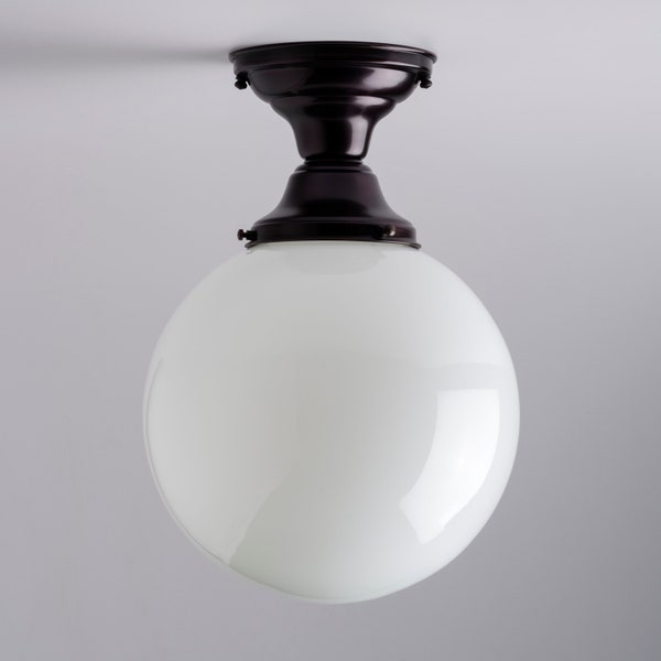 8" Handblown Glass Globe Shade Semi-Flush Mount Ceiling Fixture