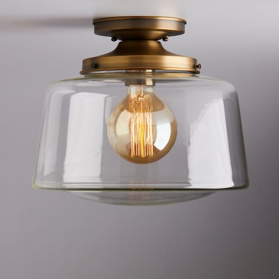 Mid Century Modern Ceiling Light Fixture Drum Shade Clear Glass