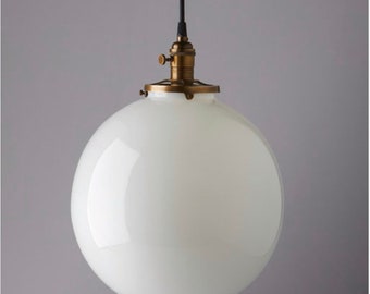 Hanging Pendant Light Fixture with 12" White/Opal Glass Globe Shade