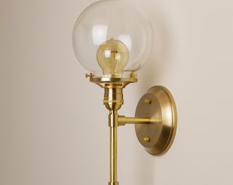 Clear Hand Blown Glass Shade - Bathroom Vanity Lighting - Living room Light Fixture - Hallway Wall Sconce - Glass Globe