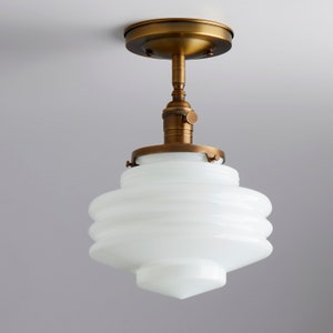 Art Deco - Modern Handblown White Glass Semi Flush Light Fixture