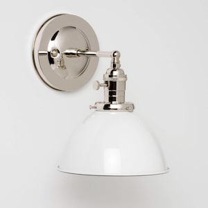 White metal dome shade sconce fixture