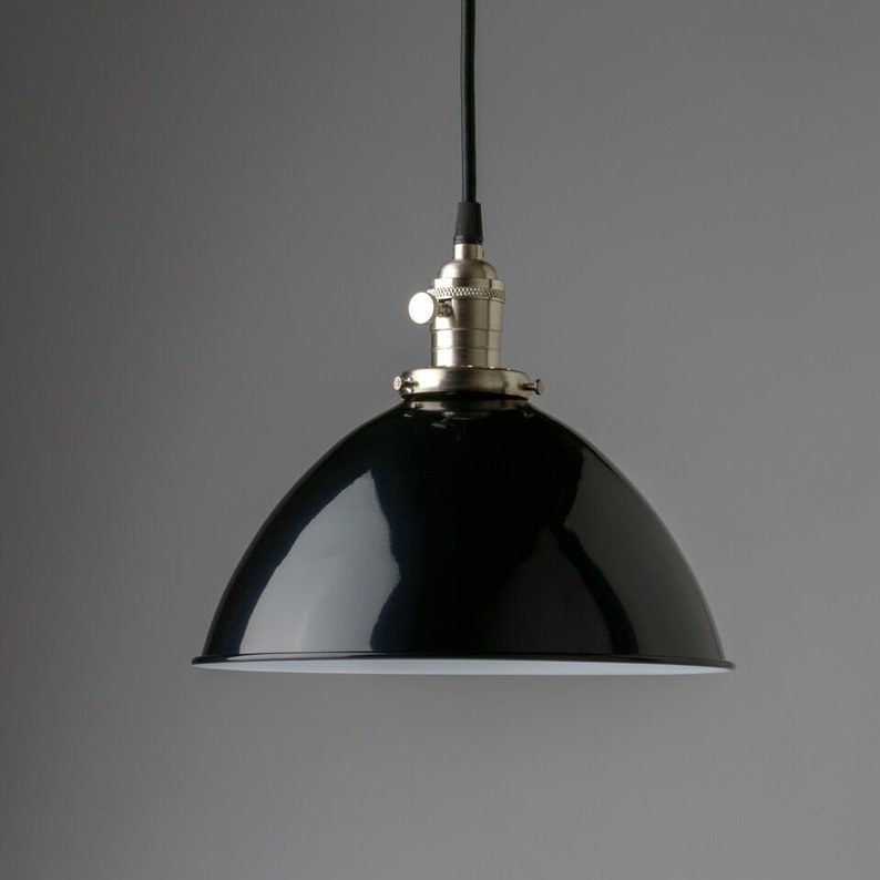10 Black Metal Dome Pendant Light Fixture Vintage Style Image 0