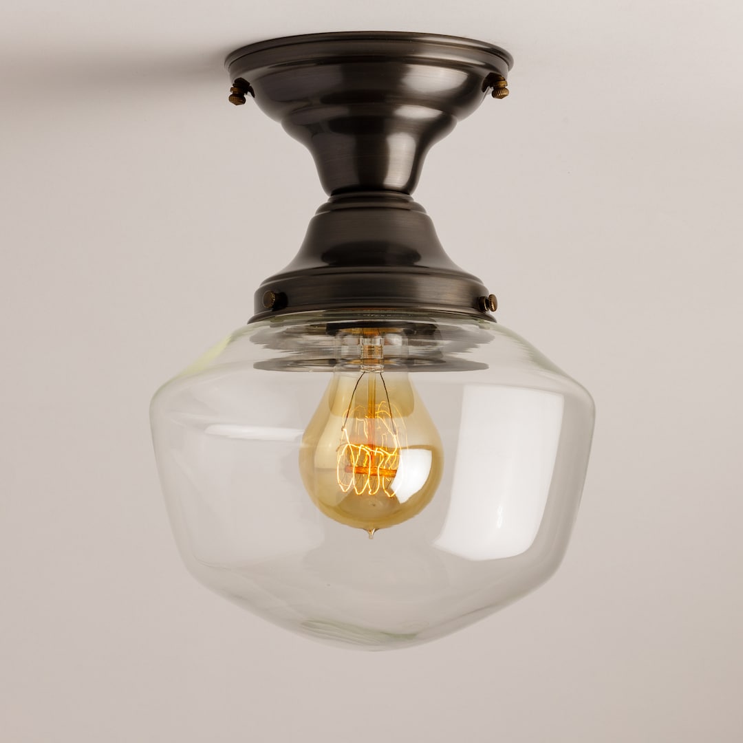 Clear 8 Glass Globe Schoolhouse Shade Semiflush Mount Fixture Hallway ...