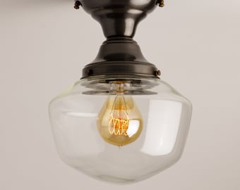 Clear 8" Glass Globe - Schoolhouse Shade - SemiFlush Mount Fixture - Hallway Lighting - Ceiling Light