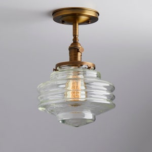 Art Deco - Modern Handblown Clear Glass Semi Flush Light Fixture