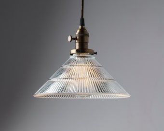 Ribbed Glass Cone Shade - Pendant Lighting - Kitchen Light Fixture - Clear Glass