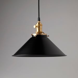 12&quot; Black Metal Shade - Vintage Industrial - Pendant Light - Hanging Pendant Fixture - Kitchen Lighting